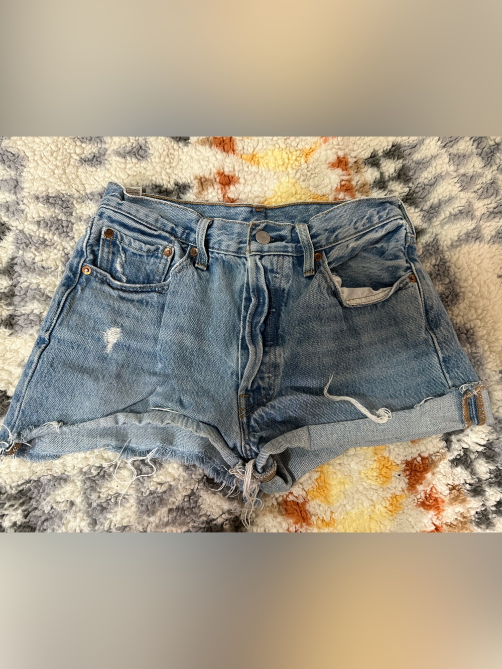 Levi’s 501 Light Wash High Rise Cutoff Denim Shorts Distressed